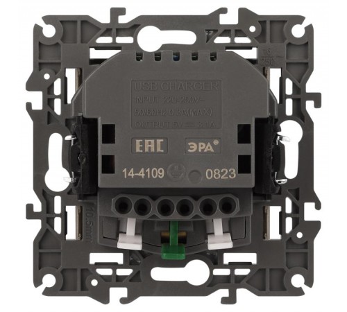 14-4109-04 Розетка без заземления+E 16A-250В, штор. с 2xUSB 5В-3А, Elegance, шампань (10/100/2000)  Б0047870  ЭРА