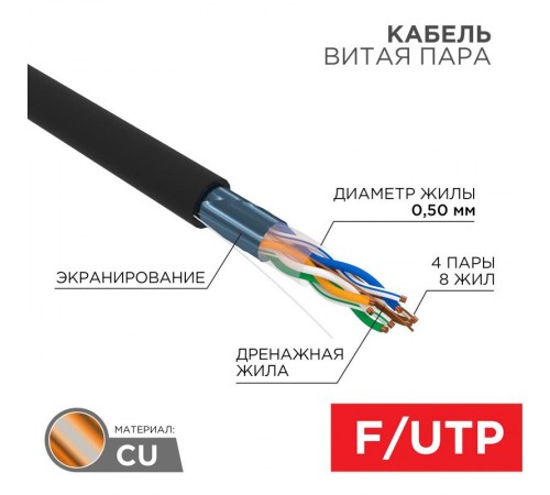 Кабель FTP  4PR  24AWG  CAT5e  305м  OUTDOOR (В коробке)   01-0146-1  REXANT