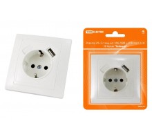 Розетка 2П+З с защ. шт. 16А 250В + USB порт 2,1А 5В белая "Таймыр"  SQ1814-0040  TDM