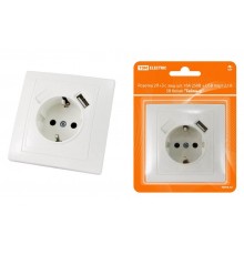 Розетка 2П+З с защ. шт. 16А 250В + USB порт 2,1А 5В белая "Таймыр"  SQ1814-0040  TDM