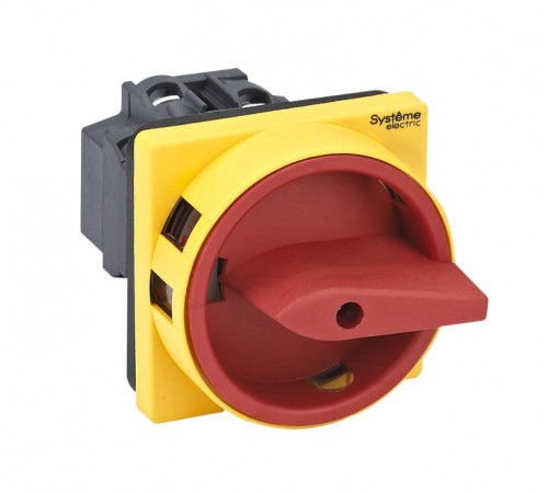 Выключатель-Разъединитель 4P 20A IP20 с красной рукояткой на дверцу 4 винтами с замком  MSD20410R  SE