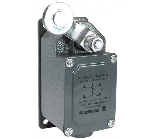 ВК-200-БР-11-67У2-22, рычаг с роликом, без сальника, ход влево, cамовозврат, ступень 2- 51мм, IP67, выключатель концевой  ET051929  Электротехник