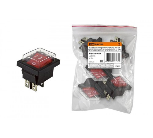 Клавишный переключатель YL-208-01 черный корпус красная клавиша (влагозащищенный) 2 положения 2з  SQ0703-0018  TDM
