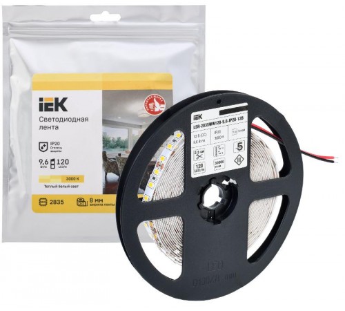 Лента светодиодная 5м LSR-2835WW120-9,6-IP20-12В  LSR1-1-120-20-3-05  IEK