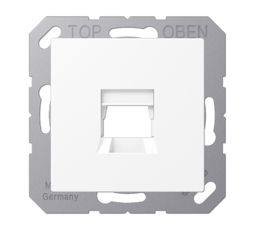 Kрышка для 1-го разъема; без видимого винта; подпружиненная шторка; термопласт; белый матовый  A1569-15WEWWM  Jung