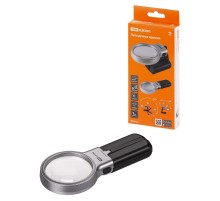 Лупа ручная круглая, d 60 мм, 3-х крат. увел., рукоятка-трансформер, LED подсветка, 2хАА,  SQ1025-0903  TDM