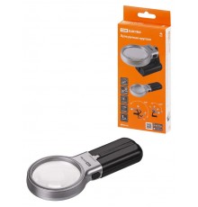 Лупа ручная круглая, d 60 мм, 3-х крат. увел., рукоятка-трансформер, LED подсветка, 2хАА,  SQ1025-0903  TDM