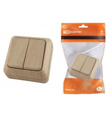 Выключатель 2-кл. открытой установки IP20 10А, сосна "Ладога"   SQ1801-0044  TDM