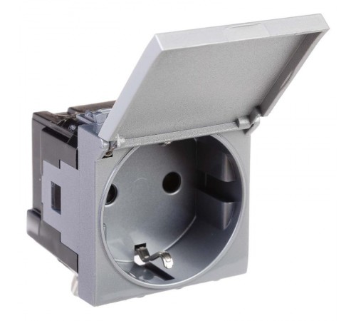 Розетка с крышкой модульная, 2P+E, с з/ш, "Avanti", "Закаленная сталь",2 модуля  4404012  DKC