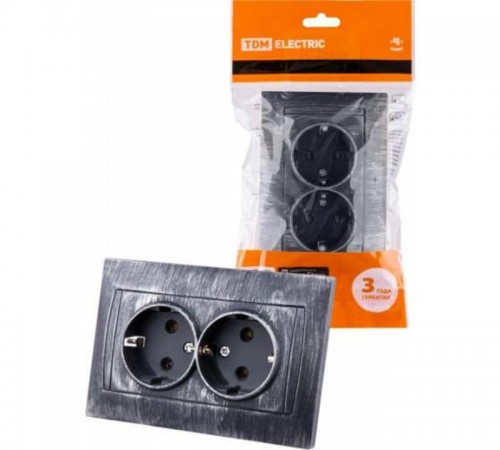 Розетка двойная 2П+З 16А 250В с защ. шт. старинное серебро "Лама"  SQ1815-0654  TDM