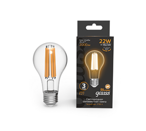 Лампа светодиодная Filament А70 22W 2000lm 2700К Е27 LED 1/10/40  102902122  Gauss