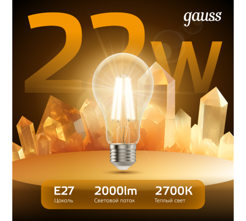 Лампа светодиодная Filament А70 22W 2000lm 2700К Е27 LED 1/10/40  102902122  Gauss