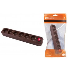 Колодка розеточная 6 гнезд 2П+3 с выключателем16А 250В "Эко" (бук)   SQ1806-0072  TDM