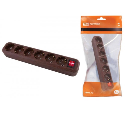 Колодка розеточная 6 гнезд 2П+3 с выключателем16А 250В "Эко" (бук)   SQ1806-0072  TDM