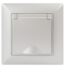 Розетка Intro Solo 4-203-06 с заземлением 2P+E Schuko с крышкой, 16А-250В, IP20, СУ, перламутр  Б0053662  Intro