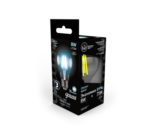 Лампа светодиодная Black LED Filament A60 E27 8W 780lm 4100К  102802208  Gauss