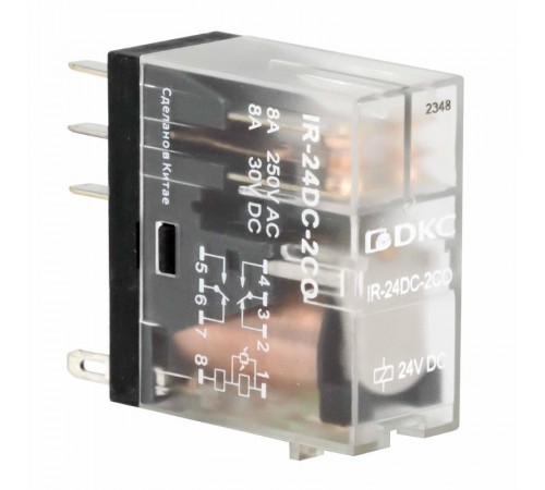 Одиночное реле, 2 перекидных контакта, 24 В DC  IR-24DC-2CO  DKC