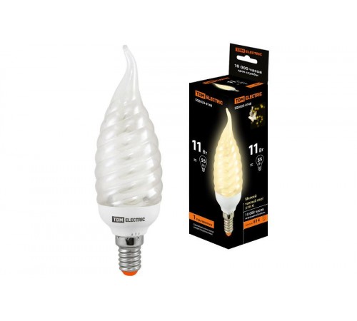 Лампа энергосберегающая КЛЛ 11Вт E14 827 cвеча витая на ветру СTW (mini)  SQ0323-0140  TDM