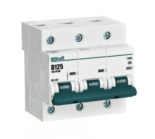 Выключатель автоматический трехполюсный ВА-201 3Р 125А характеристика D 10кА  13031DEK  DEKraft