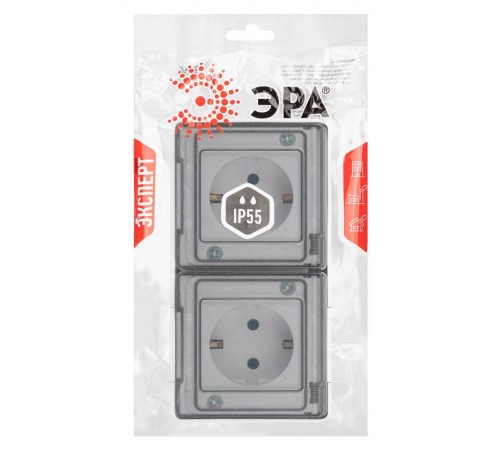 Розетка ЭРА Эксперт 11-2503-01 2х2P+E гориз. IP55, 16A-250В, ОУ, Белый  Б0063264  ЭРА