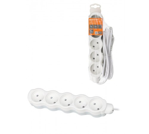 Удлинитель бытовой "Люкс" УЛ5 5 гнезд, 3м, б/з, с з/ш, ПВС 2х0,75 мм2 10А/250В бело-серый  SQ1303-0230  TDM