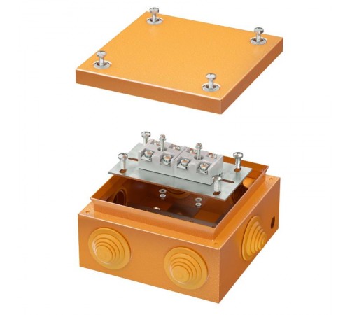 Коробка распределительная стальная FS огн.,IP55,150х150х80мм,4р, 450V,20A,10мм.кв, нерж.контакт с кабельными вводами и клеммниками  FSK31410  DKC