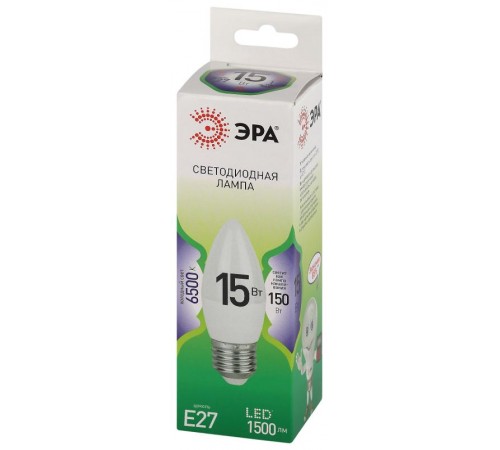 Лампа светодиодная  GREEN LINE LED B35-15W-865-E27 GL E27 15 Вт свеча холодный свет  Б0067094  ЭРА