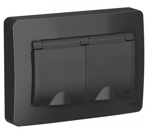 Blanca Антрацит С/У Розетка 2-ая с заземлением IP44 со шторками, 16А, 250В  BLNRS441126  SE