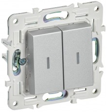 SKANDY Выключатель 2-клавишный проходной с индикацией 10А SK-V10S серебряный  SK-V22-1-10-K23  IEK