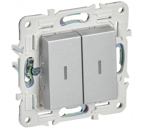 SKANDY Выключатель 2-клавишный проходной с индикацией 10А SK-V10S серебряный  SK-V22-1-10-K23  IEK