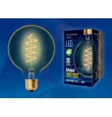 Лампа светодиодная LED-G95-4W/GOLDEN/E27/CW GLV21GO LED Vintage. "шар", золотистая колба. Cпиральная нить  UL-00001818  Uniel