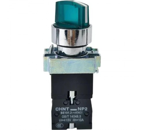 Переключатель NP2-BK12365, 2 положения фиксацией 1НО+1НЗ, зелёная AC230В (LED), IP40 (R)  265954  CHINT