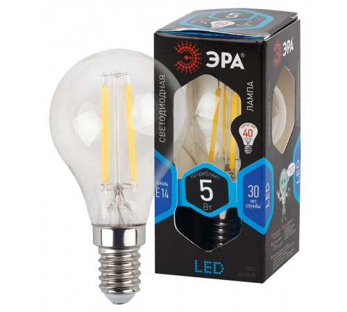 Лампа светодиодная LED 5Вт E14 220В 4000К F-LED Р45 шар  Б0019007  ЭРА