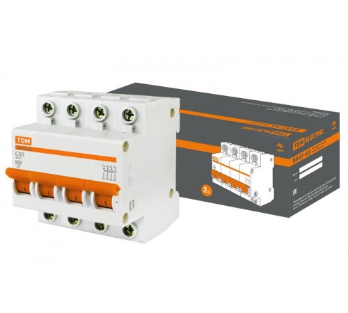 Выключатель автоматический четырехполюсный ВА47-63 50А C 4,5кА  SQ0218-0035  TDM