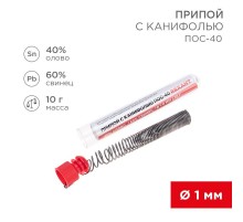 Припой с канифолью ПОС-40 , 10 г, 1.0 мм, (олово 40%, свинец 60%), колба  09-3100  REXANT