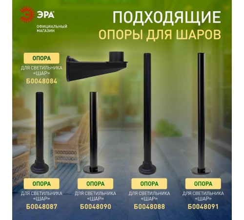 Светильник садово-парковый НТУ 02-60-205 без опоры, шар дымчатый призма D=200 mm  Б0048070  ЭРА