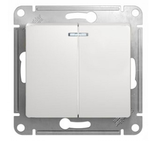 Glossa Белый Выключатель 2-клавишный с подсветкой, сх.5а, 10АХ  GSL000153  SE
