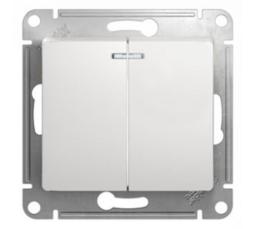 Glossa Белый Выключатель 2-клавишный с подсветкой, сх.5а, 10АХ  GSL000153  SE