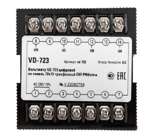 VD-723 Вольтметр цифровой на панель (72х72) трехфазный EKF PROxima  vd-723  EKF