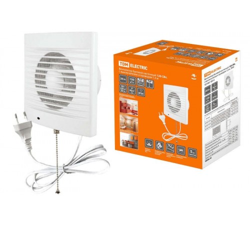 Вентилятор бытовой настенный 120 СВп, с выключателем и проводом 1,3 м,  SQ1807-0014  TDM