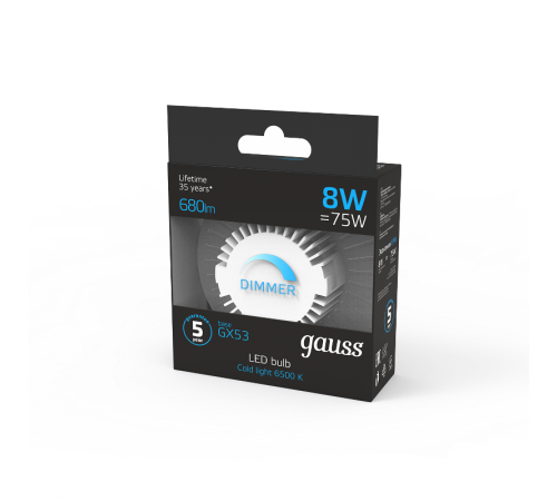 Лампа светодиодная GX53 8W 680lm 6500K диммируемая LED 1/10/100  108408308-D  Gauss