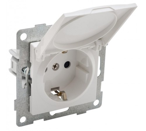 Ugra Розетка 1-ой с/з с з/ш и крышкой, СУ , 16А, 250В, белый  С11Р91-001  GUSI Electric