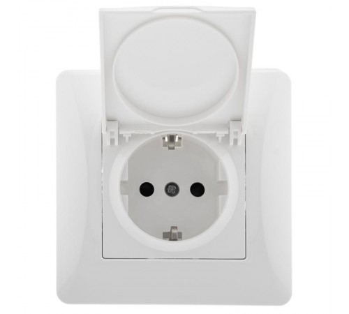 Ugra Розетка 1-ой с/з с з/ш и крышкой, СУ , 16А, 250В, белый  С11Р91-001  GUSI Electric