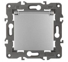 14-2103-03 Розетка с заземлением со шторками с крышкой, 16A-250В, IP20, Эра Elegance, алюминий  Б0034280  ЭРА