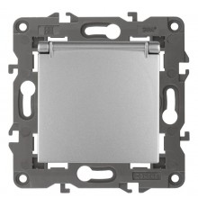 14-2103-03 Розетка с заземлением со шторками с крышкой, 16A-250В, IP20, Эра Elegance, алюминий  Б0034280  ЭРА