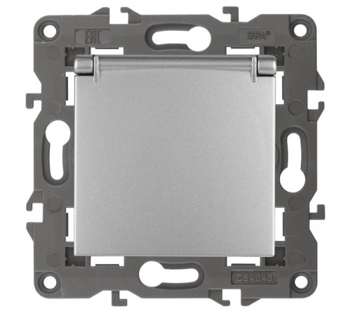 14-2103-03 Розетка с заземлением со шторками с крышкой, 16A-250В, IP20, Эра Elegance, алюминий  Б0034280  ЭРА