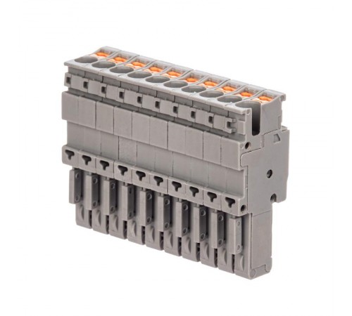 Штекер, зажим push-in, 10 точек подключения, 2.5 кв.мм, серый  VPR-P-2.5-10  DKC
