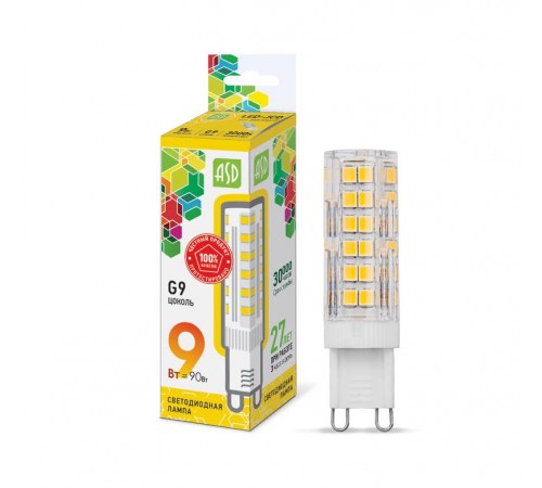 Лампа светодиодная LED-JCD-standard 9Вт 230В G9 3000К 810Лм  4690612026640  ASD