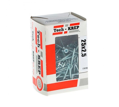 Саморезы универсальные 25х2,5 мм (200 шт) оцинкованные - коробка с окном ( 0,103 кг)  102159  Tech-KREP