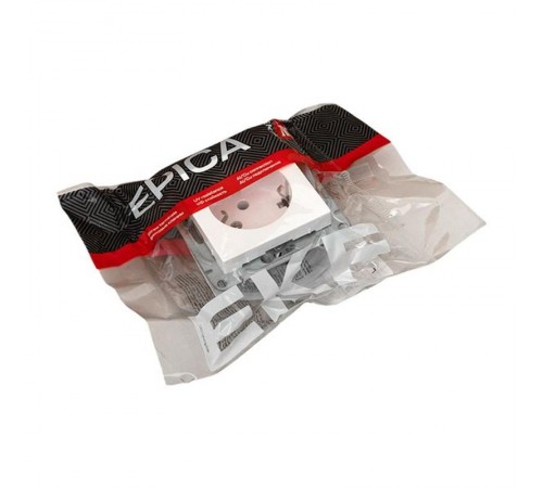 Механизм розетки, 16А, с заземлением, без шторок, белый Эпика EKF  UP1-SOW-110  EKF